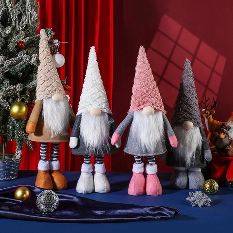 Christmas Gnome Ornaments Nordic Style Telescopic Faceless Doll Long Legs Plush For Home Window Table Festive Decor