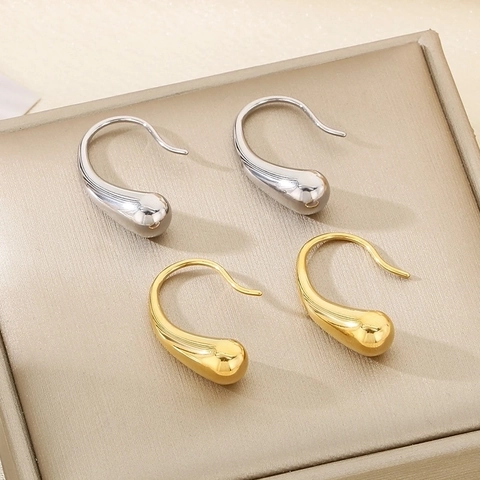 Pendientes De Gancho De Gota Minimalistas Acero Inoxidable Pulido Espejo Elegante Moda Para Mujeres