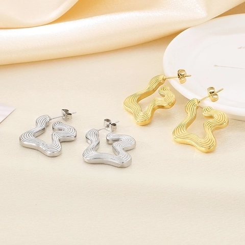 Irregular Wave Texture Stud Earrings 316L Stainless Steel Geometric Retro Minimalist Artistic Style Ear Jewelry For Women