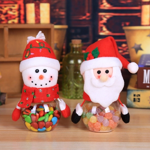 Barattolo Caramelle Natale Bottiglia Plastica Trasparente Peluche Babbo Natale Pupazzo Di Neve Renna Regalo Bambini