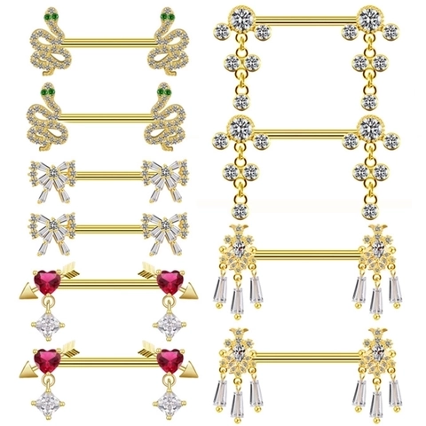 Tepelpiercing Lichaamsjuwelen 316L Roestvrij Staal Koper Zirkonia Slang Hart Pijl Strik Hanger Kwastje