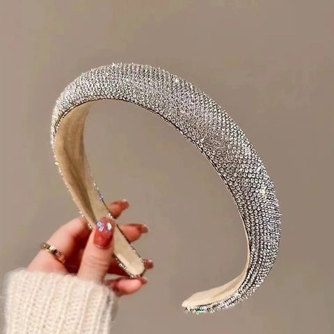 Full Rhinestone Padded Headband Sparkling Wide Sponge Hairband For Women Luxury Korean Style Shiny Headwear Accessories