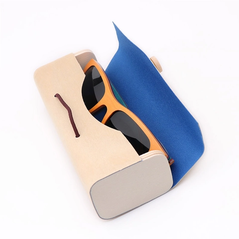 Custodia Per Occhiali In Impiallacciatura Di Legno Naturale Scatola Porta Occhiali Da Sole Chiusura Elastica Con Bottone
