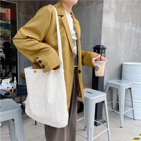Gänseblümchen Blumen Leinwand Tragetasche Baumwolle Leinen Frische Schultertasche Große Kapazität Damen Student Casual