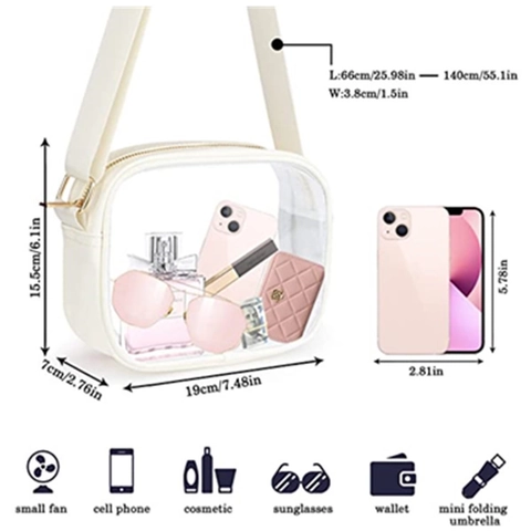 Clear Crossbody Bag Transparent PVC Stadium Approved Adjustable Strap Waterproof Shoulder Purse For Women Travel Concert