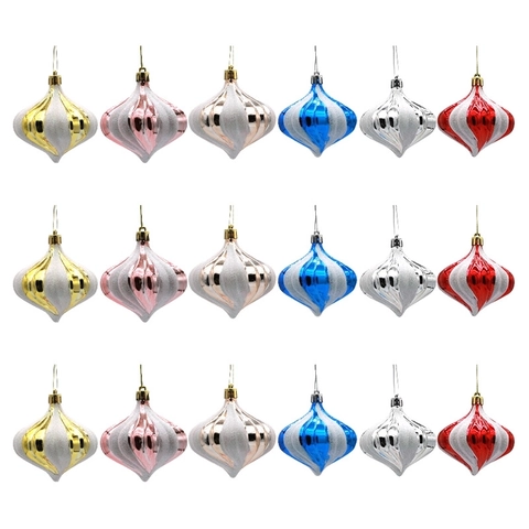 Christmas Onion Shaped Ball Ornaments Plastic Metallic Glitter Striped Hanging Baubles Holiday Tree Decoration Home Party
