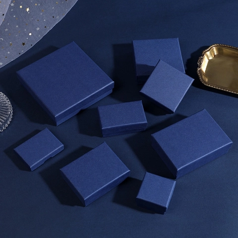 Jewelry Box Paper Textured Cross Grain Navy Blue Gift Case For Ring Necklace Earring Storage Packaging Elegant