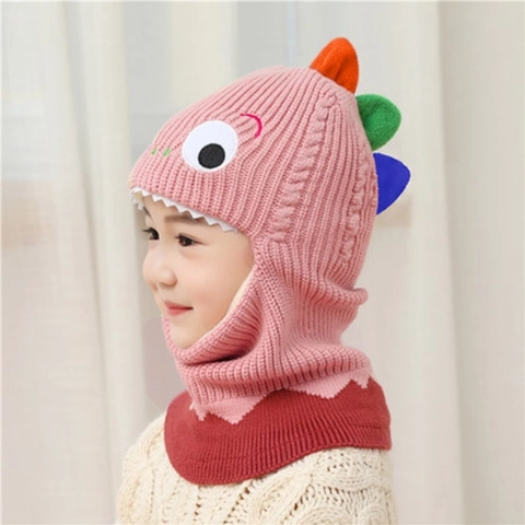 Bufanda con Capucha de Punto Cálida de Invierno para Niños Pasamontañas Dibujos Animados Animal Dinosaurio Oso Gorro