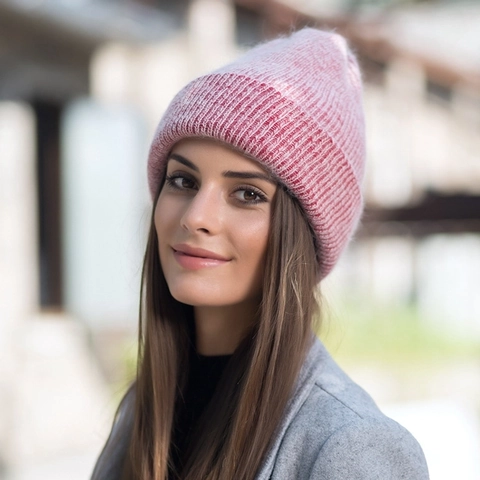 Angora Rabbit Fur Knit Beanie Hat For Women Men Winter Warm Cuffed Solid Color Slouchy Skull Cap Outdoor Fashion Accessory