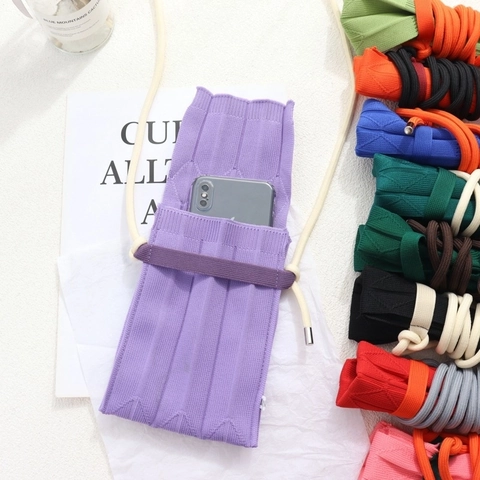 Sac De Téléphone Bandoulière Tricoté Plissé Pour Femme Texture Nervurée Pochette Accordéon Avec Bandoulière Corde