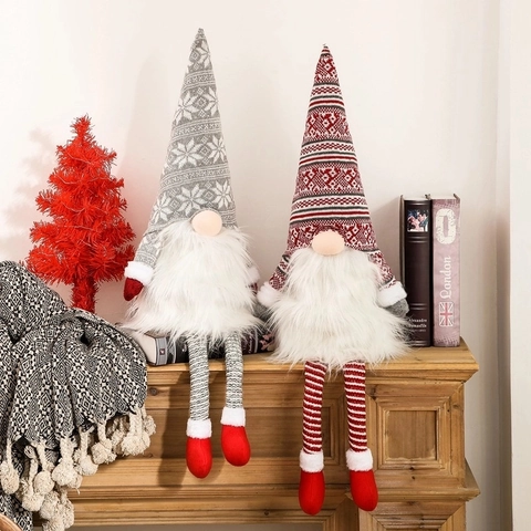 Cimier De Sapin Gnome De Noël Poupée Sans Visage Nordique Tricotée Avec Longues Jambes Et Base À Ressort Décoration Tomte