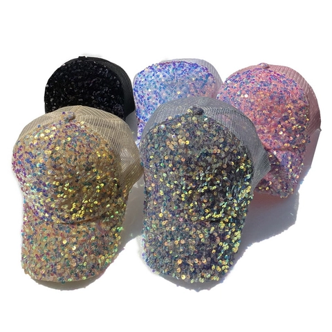 Cappello Da Baseball Con Paillettes Moda Mesh Traspirante Trucker Hat Protezione Solare Estate Casual Per Donna