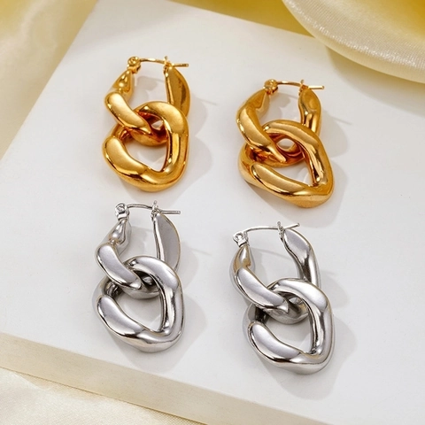 Pendientes De Eslabones De Cadena Entrelazados Acero Inoxidable Geométricos Minimalistas Joyería Moda Mujeres