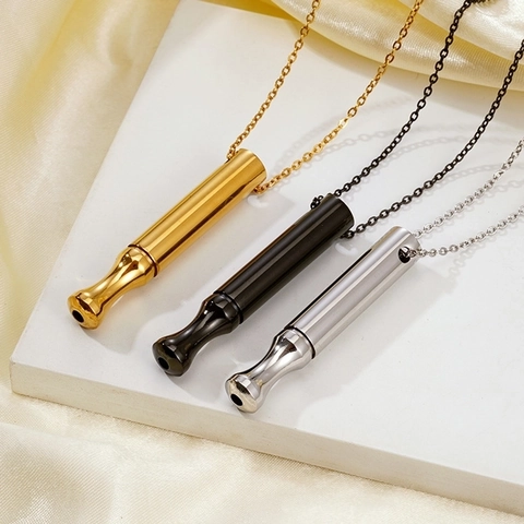 Collana Fischietto Per Respirazione Consapevole Acciaio Inossidabile Meditazione Yoga Rilassamento Pendente Cilindro Unisex