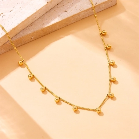 Collana In Acciaio Inossidabile Con Piccole Perline Tonde Pendente A Sfera Placcato Oro Gioielli Stile Retrò Minimalista Per Donna