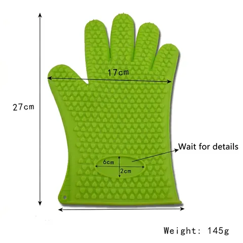 Silicone Oven Gloves Heat Resistant Anti-Slip Heart Pattern Five Finger Mittens BBQ Baking Kitchen Protection