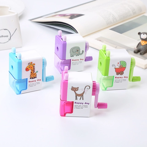 Cute Cartoon Animal Hand Crank Pencil Sharpener Manual Plastic Metal Desktop Stationery Labor Saving For Kids Students