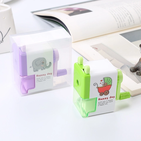 Cute Cartoon Animal Hand Crank Pencil Sharpener Manual Plastic Metal Desktop Stationery Labor Saving For Kids Students