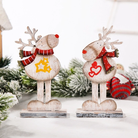 Weihnachts Rentier Ornamente Holz Desktop Display Rentier Figuren Retro Stil Festliche Feiertag Tischdekoration