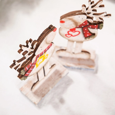Weihnachts Rentier Ornamente Holz Desktop Display Rentier Figuren Retro Stil Festliche Feiertag Tischdekoration