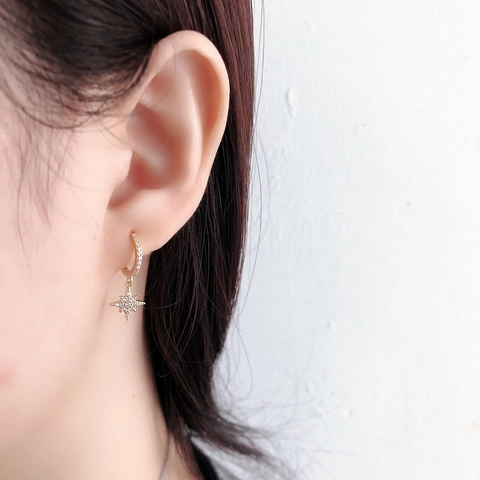 Asymmetric Star And Moon Hoop Earrings With 925 Sterling Silver Earring Post Copper Zircon Elegant Dainty Jewelry For Women