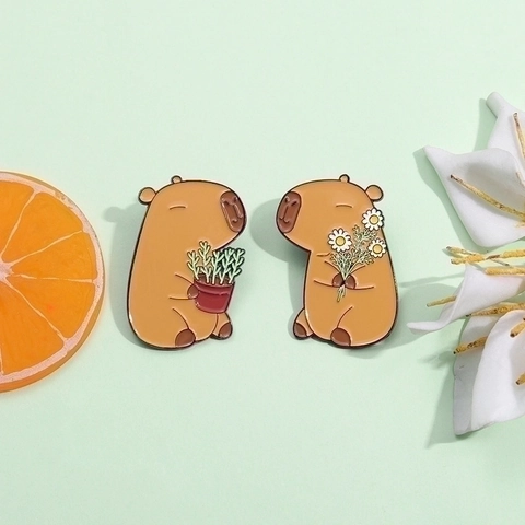 Broche Épinglette Émail Capybara Dessin Animé Alliage Badge Animal Bijoux Fantaisie Pour Vêtement Sac