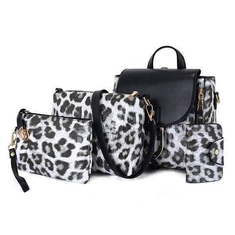 Damen Rucksack Umhängetasche Clutch Und Kartenhalter Aus PU Leder Mit Leopardenmuster Und Krokodiltextur Mode Retro