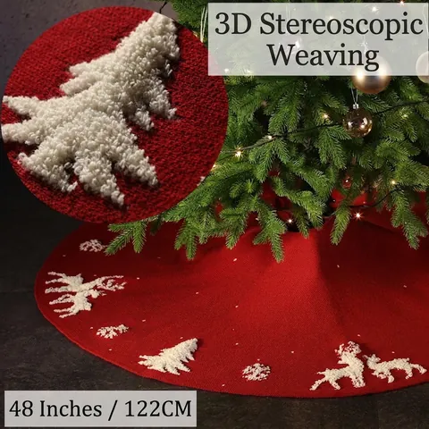 Gestrickte Weihnachtsbaumdecke Rentier Schneeflocke Muster Große Runde Acryl Feiertag Party Dekoration