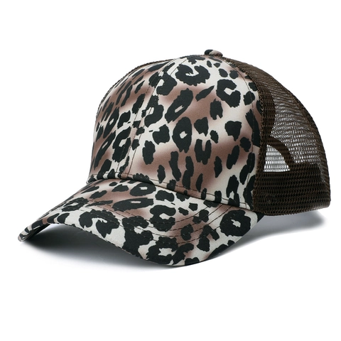 Damen Baseballkappe Mit Leopardenmuster Und Ponytail Loch Atmungsaktive Mesh Trucker Cap Outdoor Sport Sonnenschutz Hut