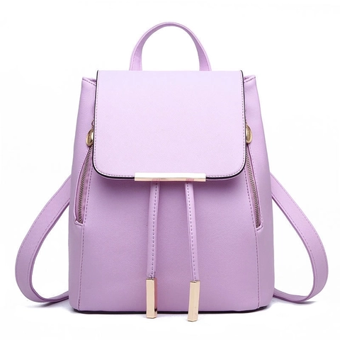 Women Fashion Backpack PU Leather Flap Drawstring Minimalist Korean Style Multi Pockets School Travel Casual Daypack
