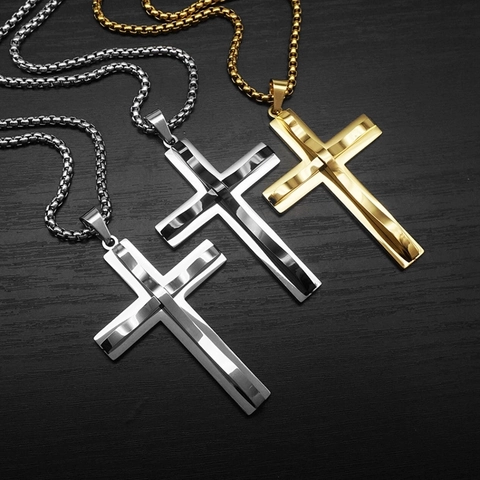 Kreuz Anhänger Halskette Edelstahl Wellenform Groß Punk Hip Hop Schmuck Für Herren Damen