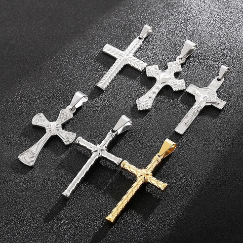 Colgante De Cruz Vintage Acero Inoxidable 316L Crucifijo Religioso Texturizado Joyería Hip Hop Para Hombre