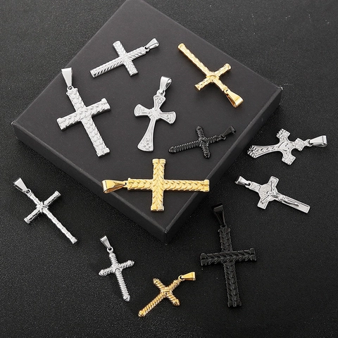 Colgante De Cruz Vintage Acero Inoxidable 316L Crucifijo Religioso Texturizado Joyería Hip Hop Para Hombre