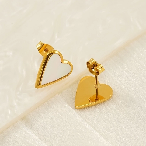 Heart Stud Earrings Stainless Steel 18K Gold Plated Shell Acrylic Minimalist Vintage Geometric Jewelry For Women