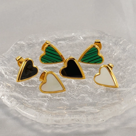 Heart Stud Earrings Stainless Steel 18K Gold Plated Shell Acrylic Minimalist Vintage Geometric Jewelry For Women