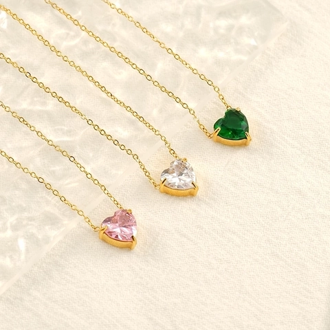 Herz Anhänger Halskette 18K Vergoldeter Edelstahl Mit Buntem Herzförmigem Zirkonia Für Damen Minimalistischer Schmuck