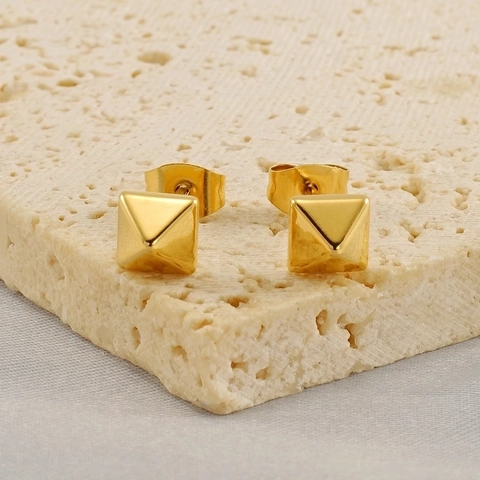 Piramide Oorknopjes 18K Verguld Roestvrij Staal Vierkant Klinknagel Geometrisch Minimalistisch Sieraden Dames Heren
