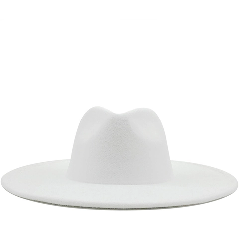Fedora Hoed Wol Katoen Mix Brede Rand Vintage Jazz Pet Effen Kleur Franse Stijl Voor Dames Elegant Herfst Winter