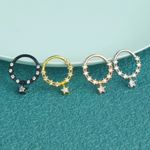 Anello al Naso in Acciaio Inossidabile Rame con Stella Pentagramma e Strass Orecchini a Cerchio da Piercing per Uomo e Donna