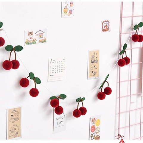 Ghirlanda Di Pompon In Feltro Di Frutta Fai Da Te Ornamento Pendente Ciliegia Fragola Per Parete Camera Letto Festa