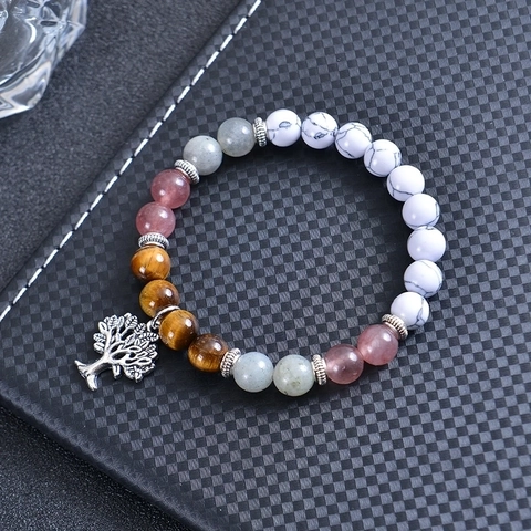 Naturstein Perlen Armband Mit Lebensbaum Anhänger Mondstein Tigerauge Weißer Türkis Perlen Für Unisex Schmuck Geschenk