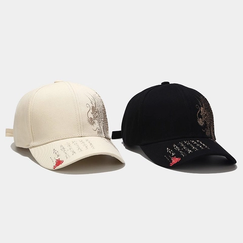 Cappello Da Baseball Cotone Motivo Drago Ricamo Calligrafia Stile Cinese Ombra Solare Regolabile Cappello Retro Uomo Donna