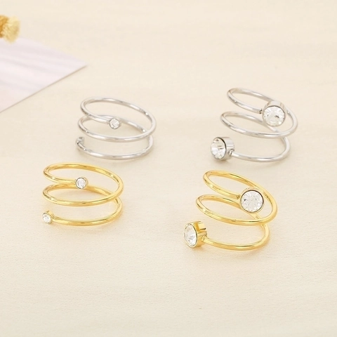 Anello Spirale Multistrato in Acciaio Inossidabile per Donna Minimalista Creativo con Strass Oro Argento Anello Aperto Regolabile Gioielli