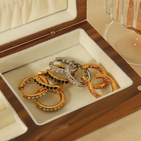 Pendientes De Aro Geométricos De Acero Inoxidable Chapado En Oro De 18K Circonita Cúbica Redondos Joyería Para Mujer