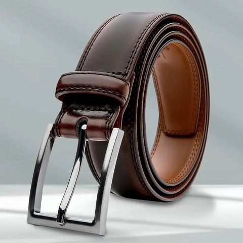 Cintura da Uomo in Vera Pelle di Vacchetta Semplice Business Casual Fibbia ad Ardiglione in Lega Cintura alla Moda Versatile per Pantaloni