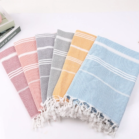 Turkish Beach Towel Cotton Striped Tassels Sandproof Quick Dry Lightweight Bath Sheet Sauna Spa Yoga Travel Shawl