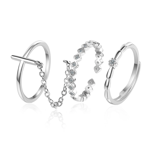 Set di Anelli Minimalisti in Rame Con Croce e Strass Per Donna Stile Coreano Placcato Oro Rosa e Platino Anelli Aperti Regolabili Gioielli