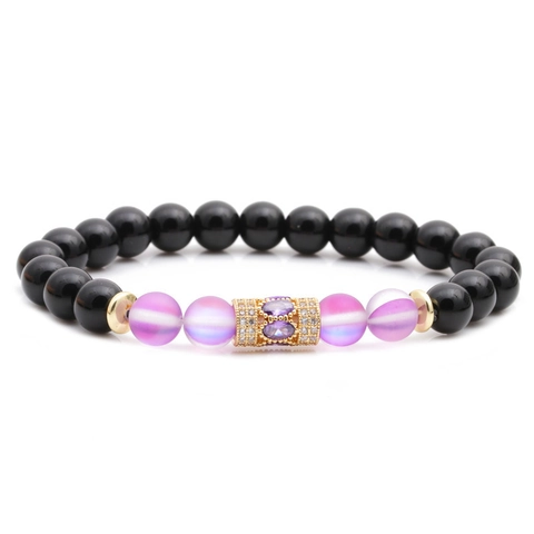 Pulsera De Cuentas Piedra Natural Cuentas Redondas Cobre Micro Incrustado Circón Espaciadores Energía De Sanación Boho