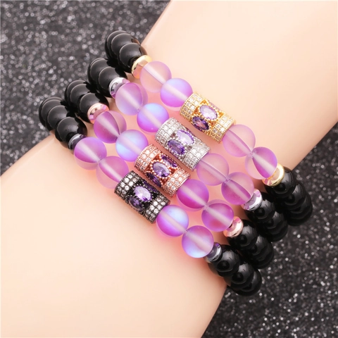 Pulsera De Cuentas Piedra Natural Cuentas Redondas Cobre Micro Incrustado Circón Espaciadores Energía De Sanación Boho
