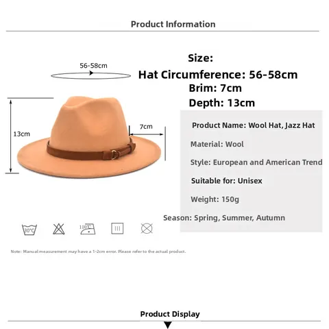 Women Men Vintage Woolen Fedora Hat Wide Brim Jazz Hat With Belt Buckle Classic Felt Fedora For Travel Party Daily Casual